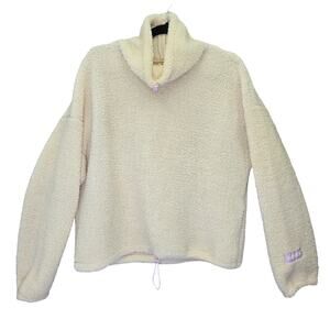 Levi's Aura Sherpa Sweater Womens Medium Ivory Semi Cropped Boxy Oversized Cozy